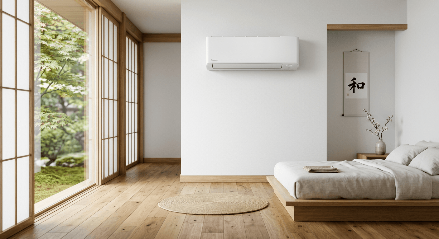 Panasonic aircond dalam bilik zen minimalis
